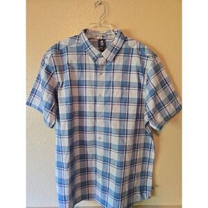 Mountain Hardwear Big Cottonwood Mens XL Short Sleeve Plaid Blue